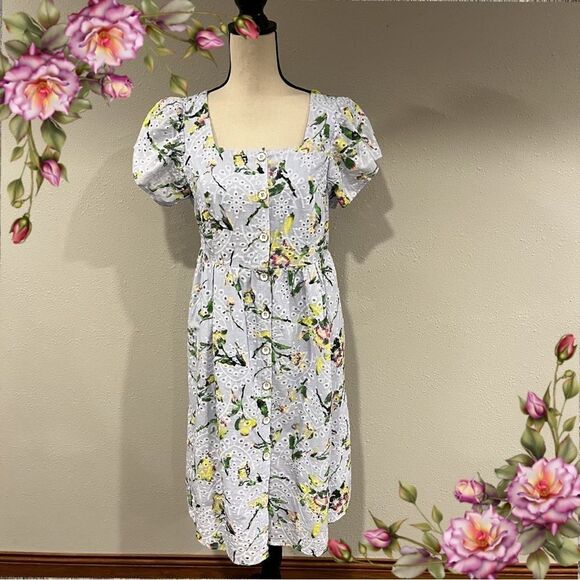 Adyson Parker Floral Embroidered Eyelet Square Neck Button Down Dress - Picture 1 of 15